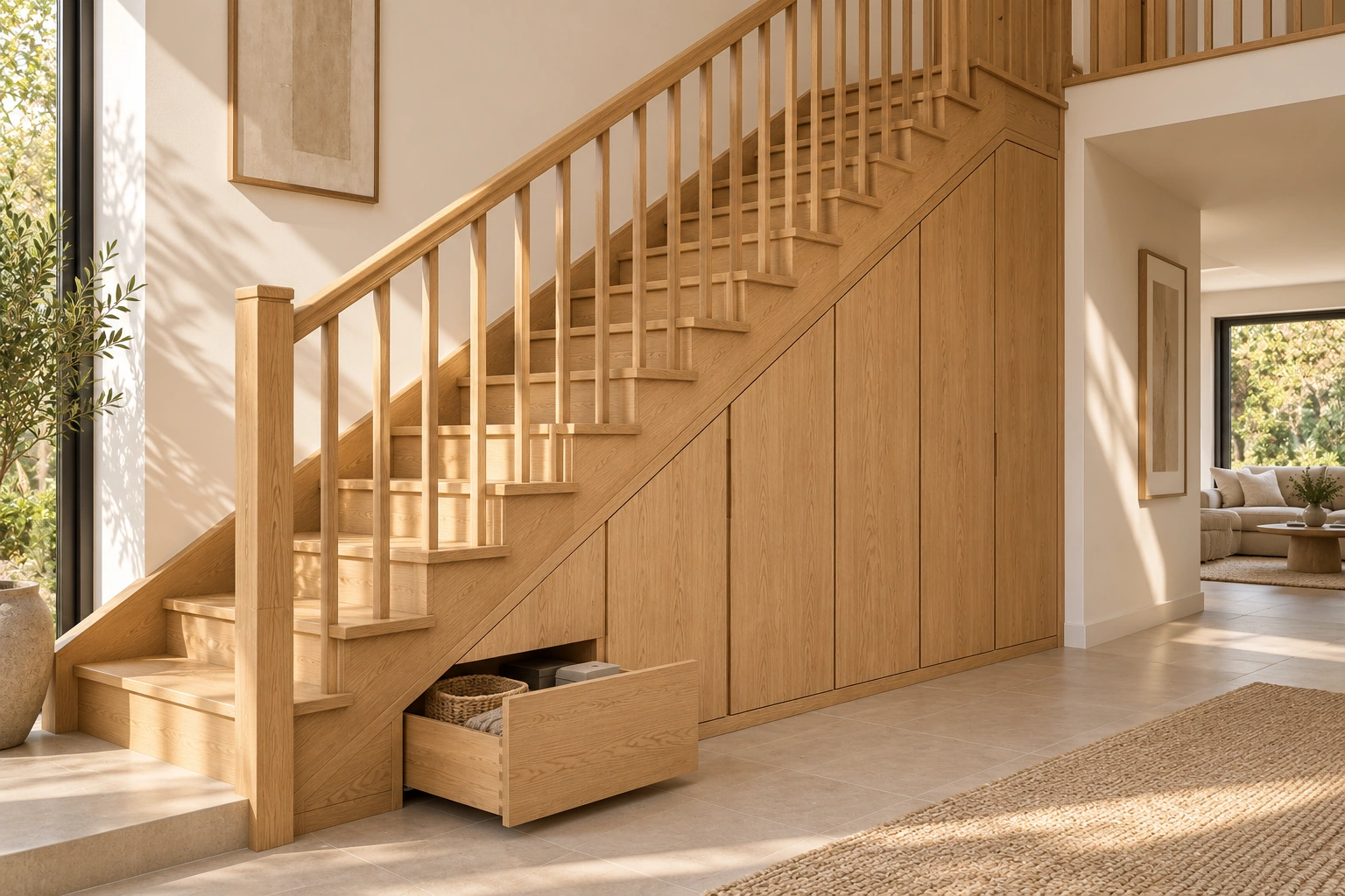 Inspiration : escalier et rangements sous escalier sur mesure